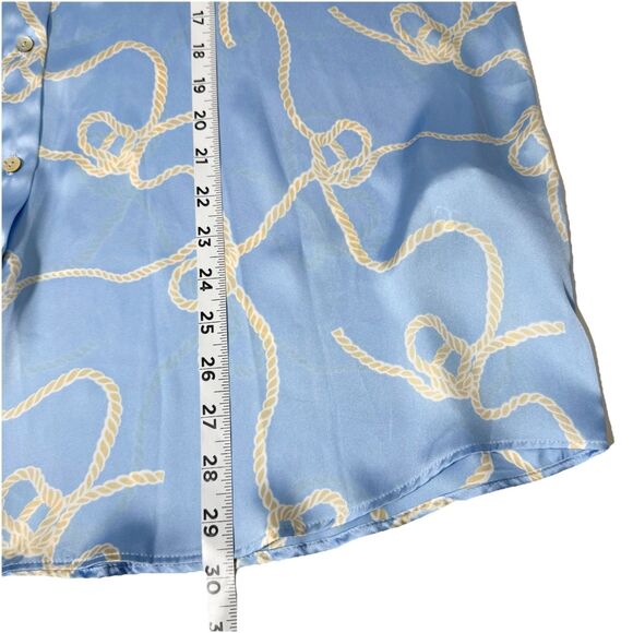 ZARA Blue Rope Print Satin Button Up Shirt XXL Long Sleeve Blouse Top - Picture 10 of 10